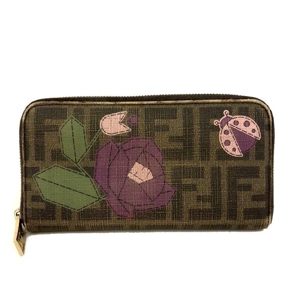 FENDI Zucca Flower Ladybug Print PVC Zip Around Long Wallet MultiColor/8BD1045